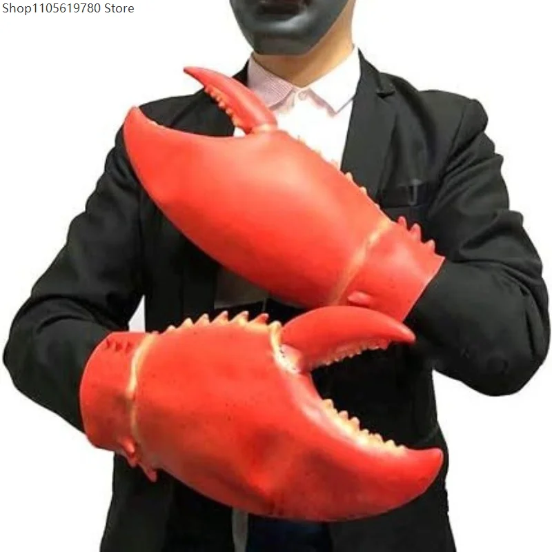 Lovely Spoof Cartoon Cute Crab Claw Cosply Latex Gloves Crayfish Large Pliers Gloves Halloween Costume Theme Party Dress Up Prom