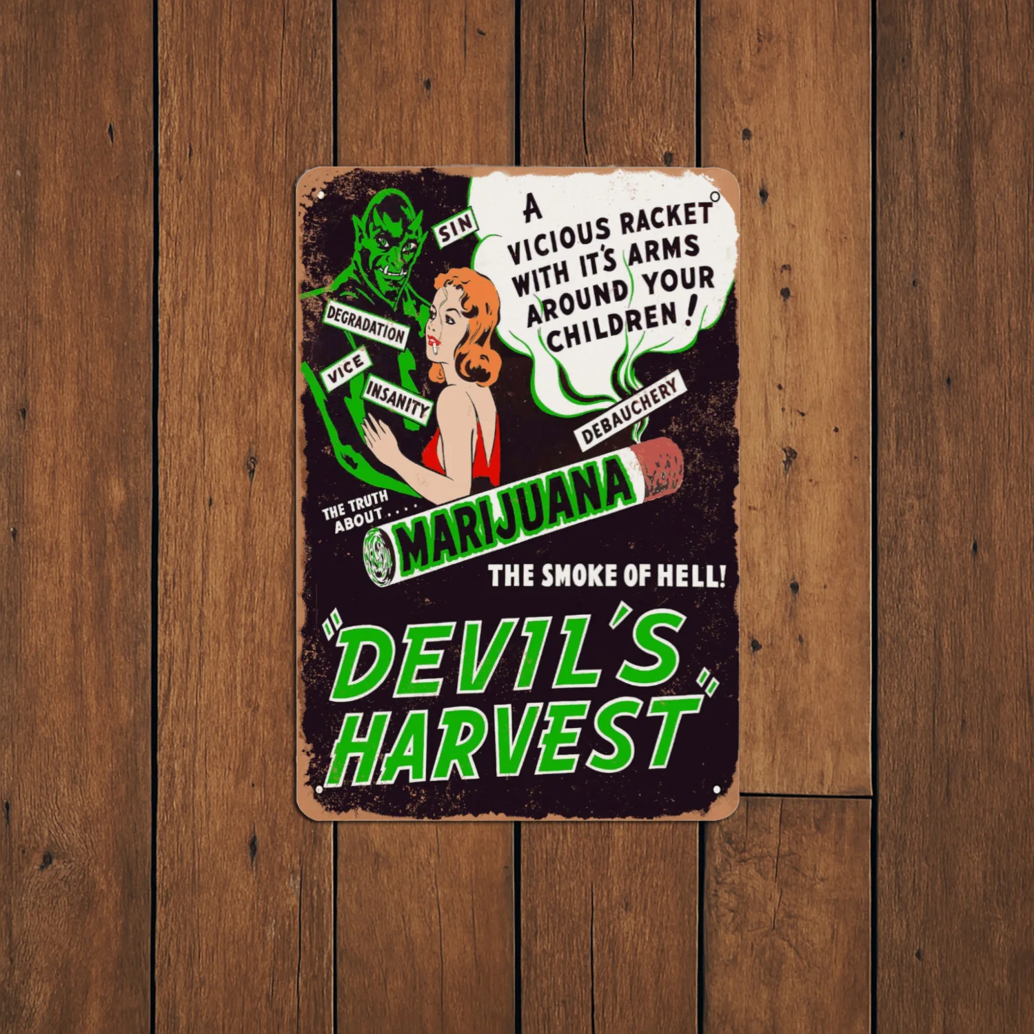 Sinal de metal de alumínio da colheita do diabo vintage – arte de parede à prova d'água para casa, garagem, café, bar, restaurante, 8 x 12 polegadas