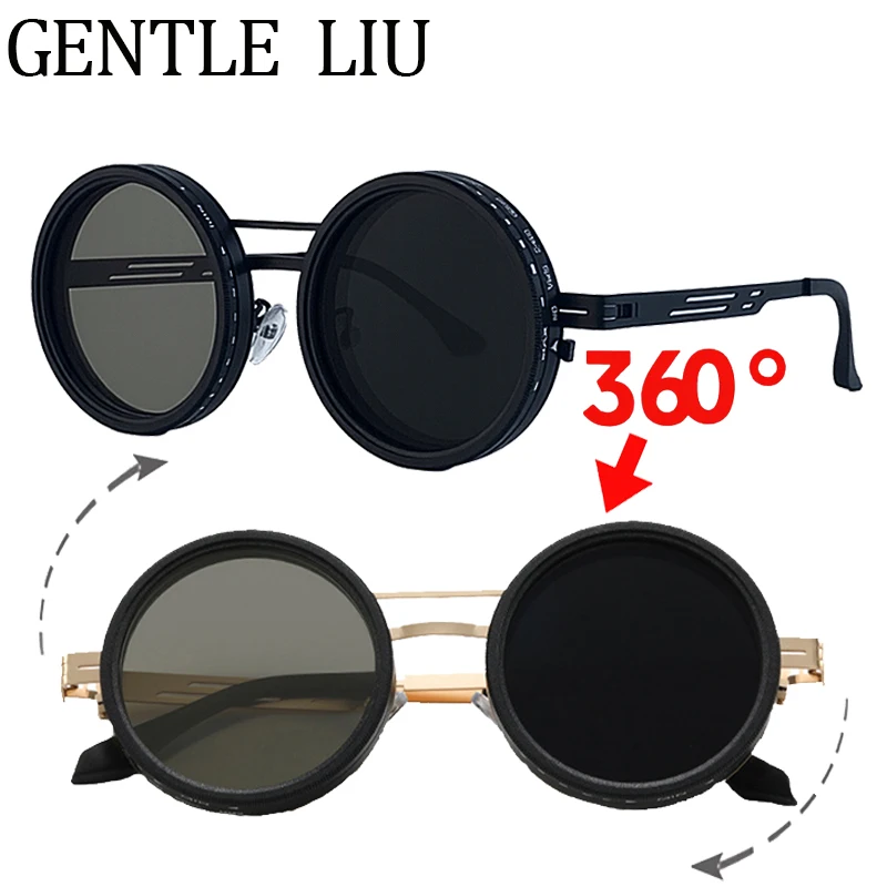 

Polarized Round Punk ND9 Adjustable Dimming Sunglasses Men Steampunk Small Frame Sunglass Driving Outdoor UV400 Eyewear Shades