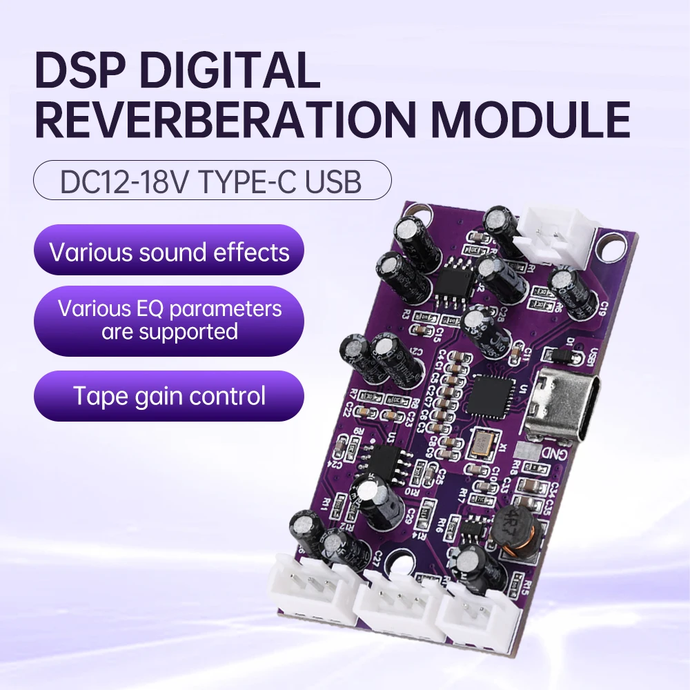 DSP DC 12V Digital Reverb Circuit Module Echo Voice Changer EQ Howling Control Frequency Shifter Effect Mixer Sound Effects