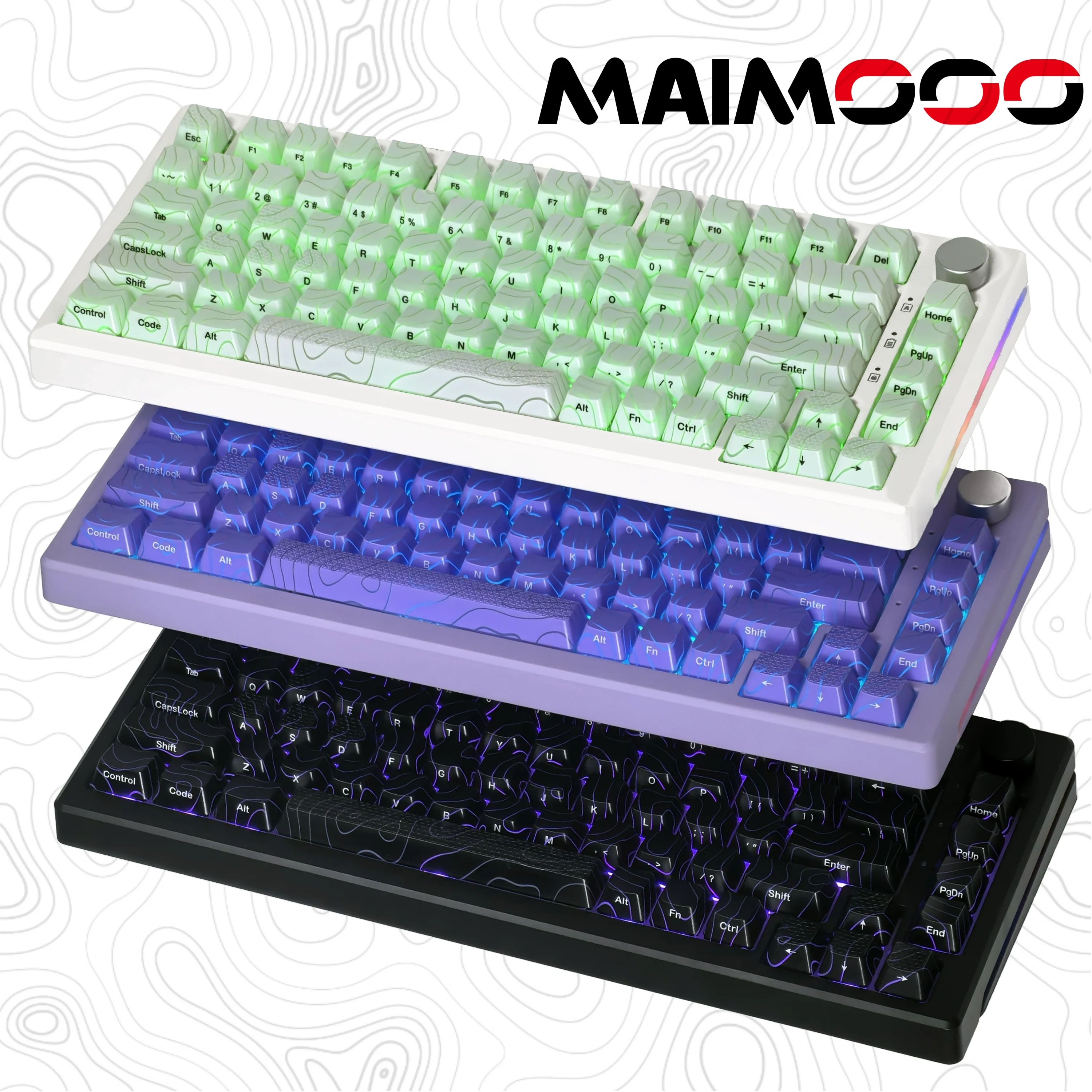 Topographic Keycaps New Version Pattern Shine-Through OEM Profile Keycap 118 Keys Side Engraved Translucent Contour 2.0 Key Cap