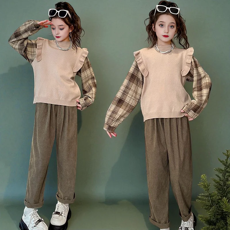 

Girls Clothing Set Baby Outfits Suit Girls Tracksuit Sweatshirt Corduroy Pants Teens School Uniform Back to School Kids Costumes
