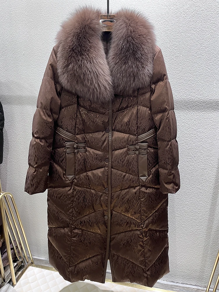 2025 Winter Natural Fox Fur Collar Coats Women Long Goose Down Jacket Style Luxury Female Coats Puffer Jackets Hot Sale