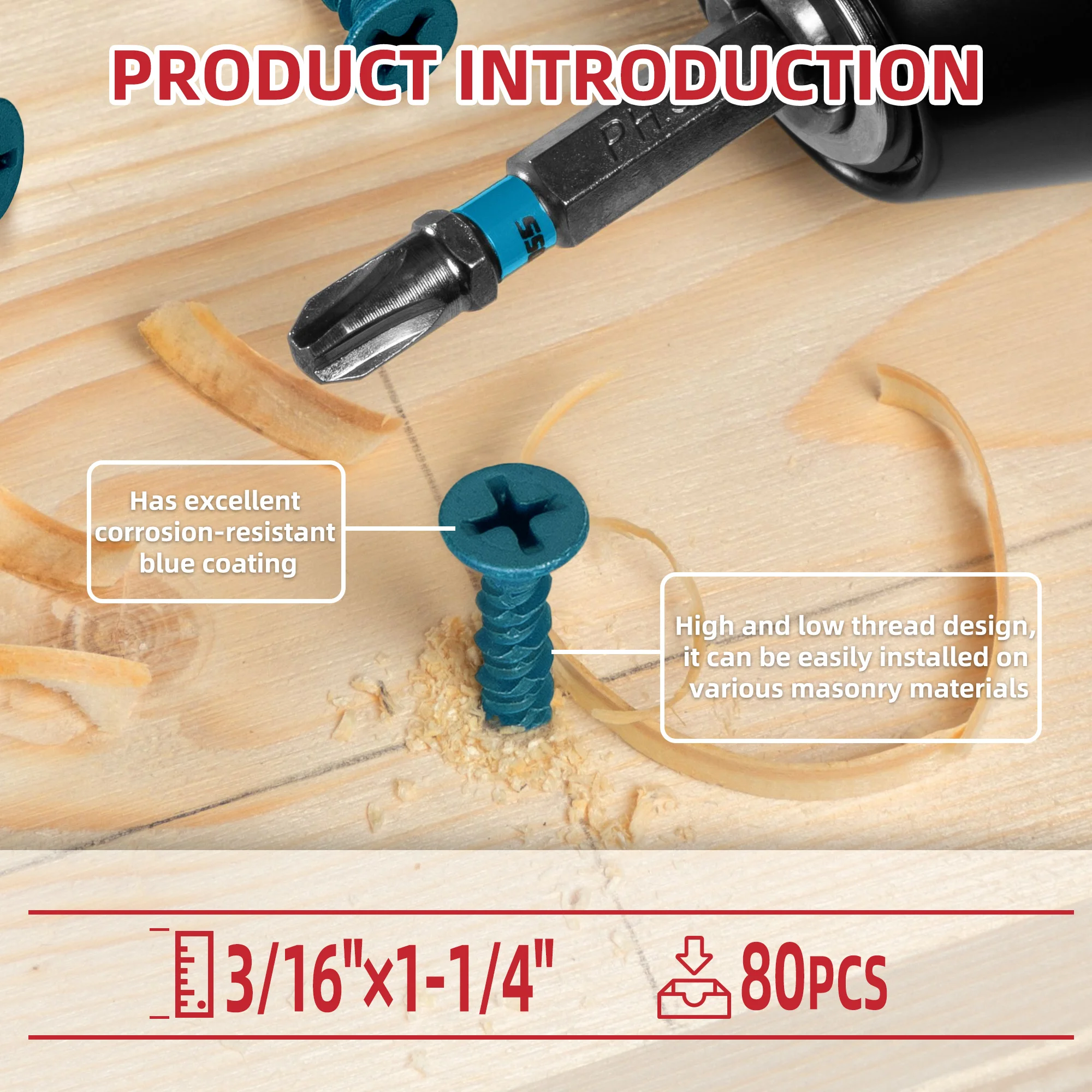 ANCHOREASE 3/16" X 3-1/4" Concrete Screw Anchor – 200-Pack, Blue Ruspert Coating, Includes Drill Bit & Driver Bit