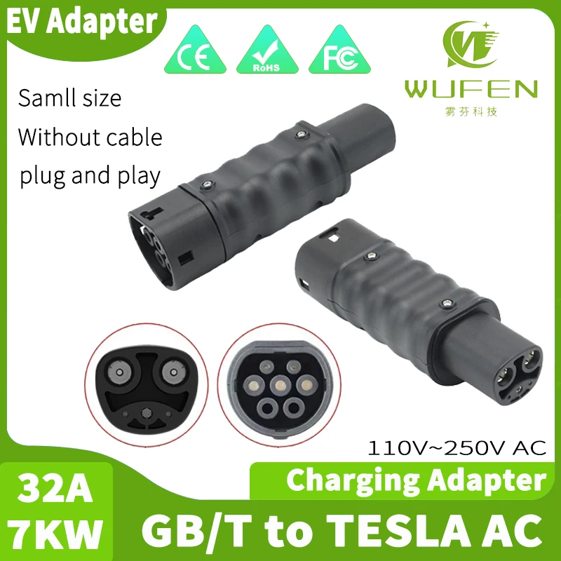 WUFEN EV GBT Charger Adapter 32A GBT To Tesla TPC NACS Adapter 2023 Model Y X S 3 Car Accessories For Electric Vehicle Connector