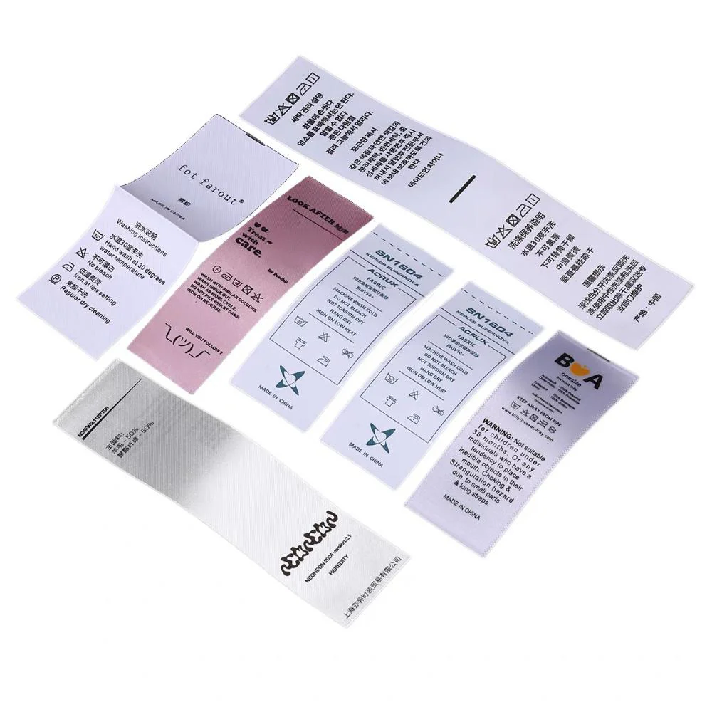 Custom Printed Washing Care Labels Satin Size Tags for Clothing & Baby Garments Soft Durable Fabric Easy Sew Professional Tags