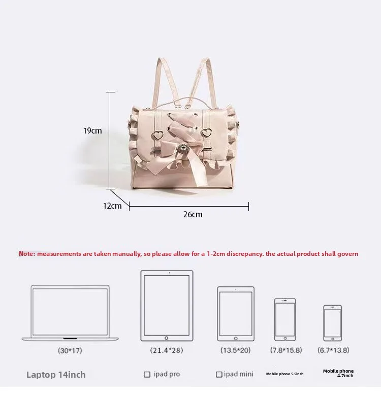 Kawaii Cat Ear Lolita Backpack Jirai Kei - Large Capacity Student Bag with Lace and Bow Japanese Gothic Cute Style