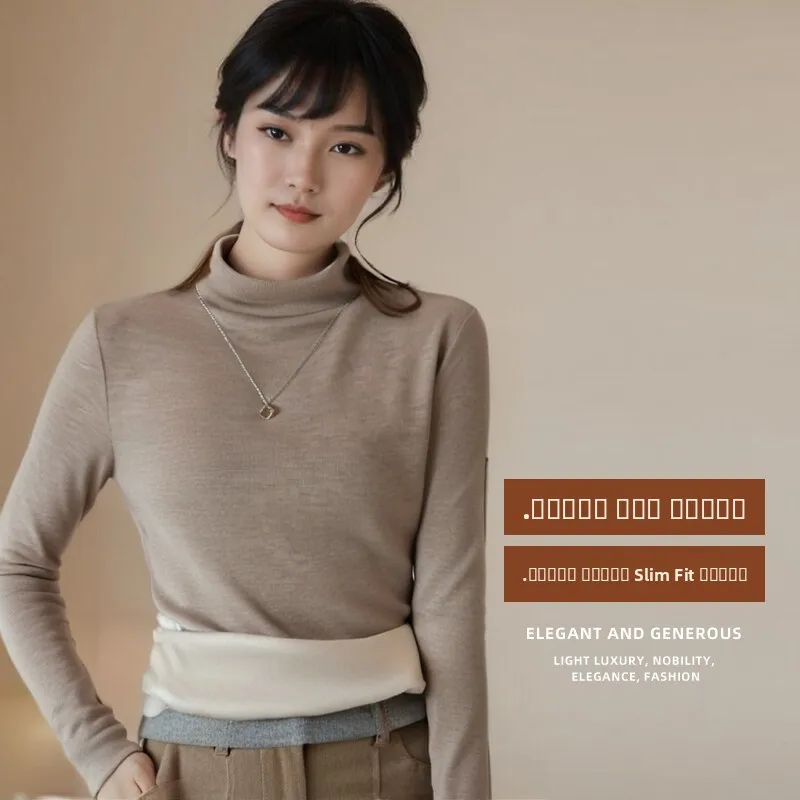 

Women's Soft Sle f High Collar Long Sve Base irt Inner Wear T-irt Slim Fit round Ne Wool Camere Commute Sweater