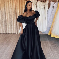 Thinyfull Black A-Line Prom Evening Dresses 2023 Off The Shoulder Party Dress Floor Length Saudi Arabia Cocktail Gowns Plus Size