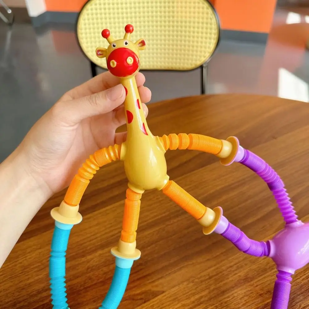Juguete de jirafa iluminado telescópico, ventosa, deformación educativa iluminada, Animal estirable, juguete de jirafa estirable DIY