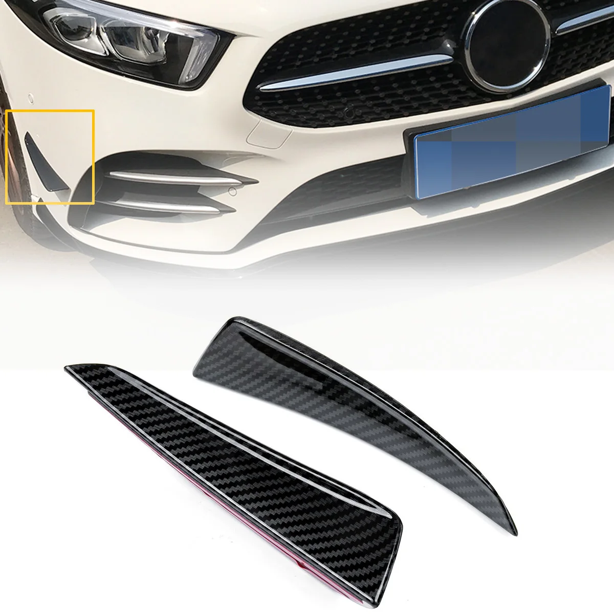 2PCS Black Front Bumper Splitter Outer Side Aprons Canard Trim For Mercedes Benz A Class W177 A180 A200 A220 A250 AMG 2019 UP