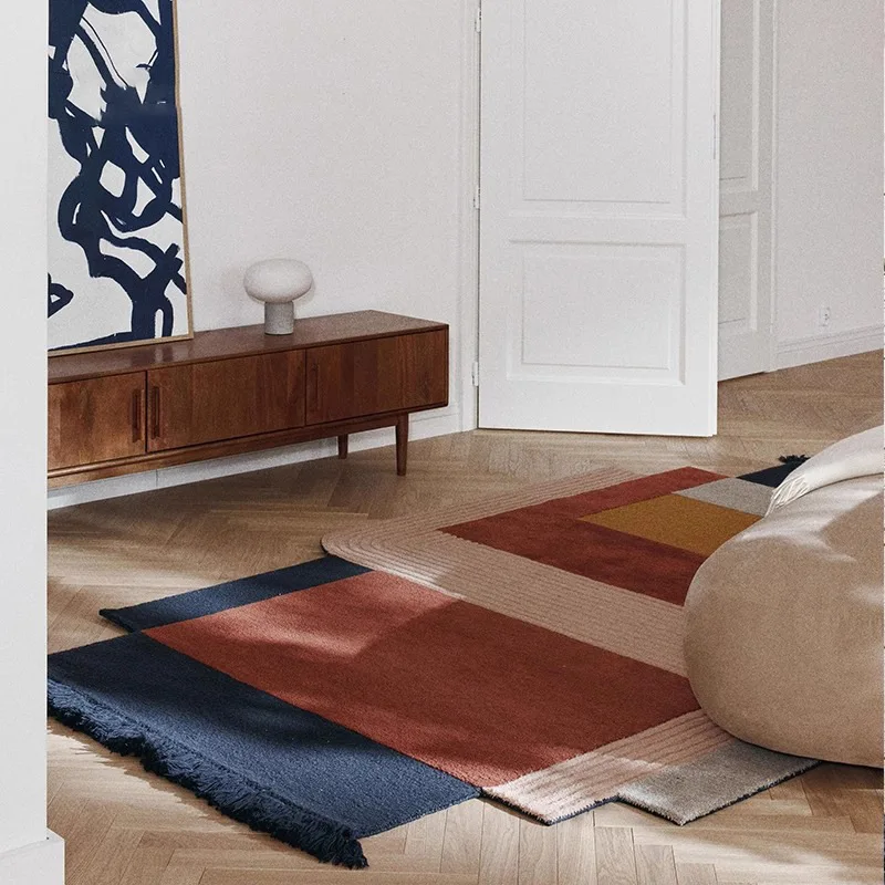 Vintage carpet, irregular American living room wool, irregular French used bedroom bedside rug