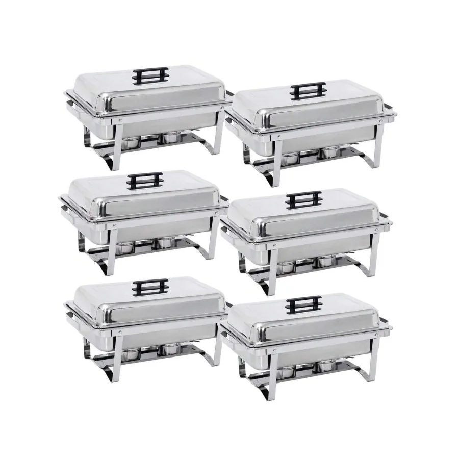 

6 Pack 8QT Chafing Dish Food Warmer Stainless Steel Buffet Chafer W/Foldable Leg