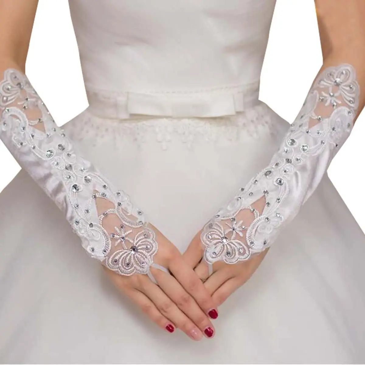 

Princess Satin Lace Communion Halloween Costume Wedding Flower Girl Fingerless Gloves