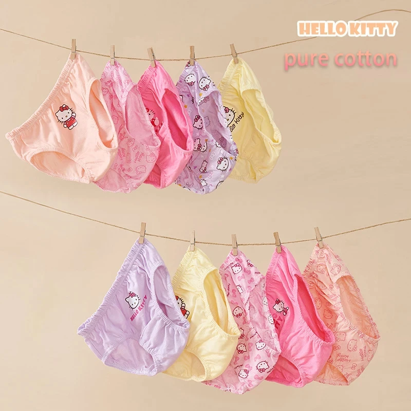 5Pcs/lot Anime Sanrio Girl 100%pure Cotton Underwear Hello Kitty Clothes Kuromi Melody Triangles Shorts Girl Breathable Panties