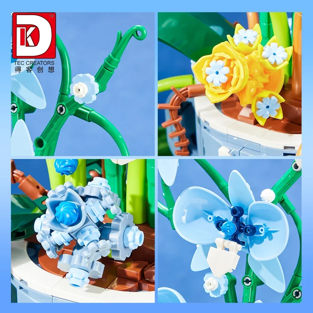 باقة زهور الأوركيد لبنات البناء DIY - مجموعة نماذج بونساي نباتية مزيفة، هدية ديكور منزلي رومانسي للبالغين والأطفال