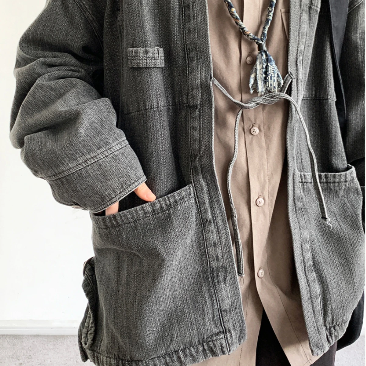 High Quality Chinese Style Vintage Cardigan Tai Chi Kung Fu Denim Shirt Men Women Clothing Japanese Harajuku Casual Coat Male