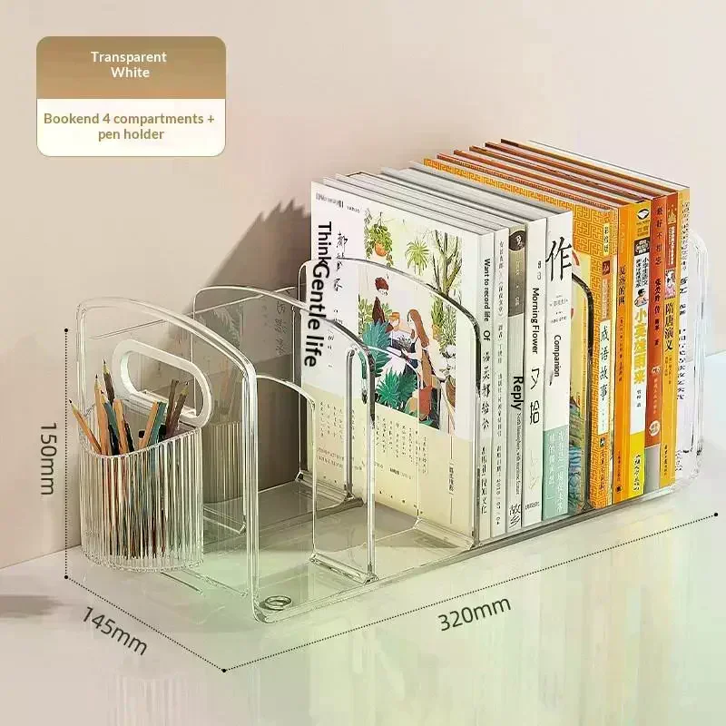 4 Compartment Clear Acrylic File Organizer Desktop Magazine Holder With Handle For Office Home