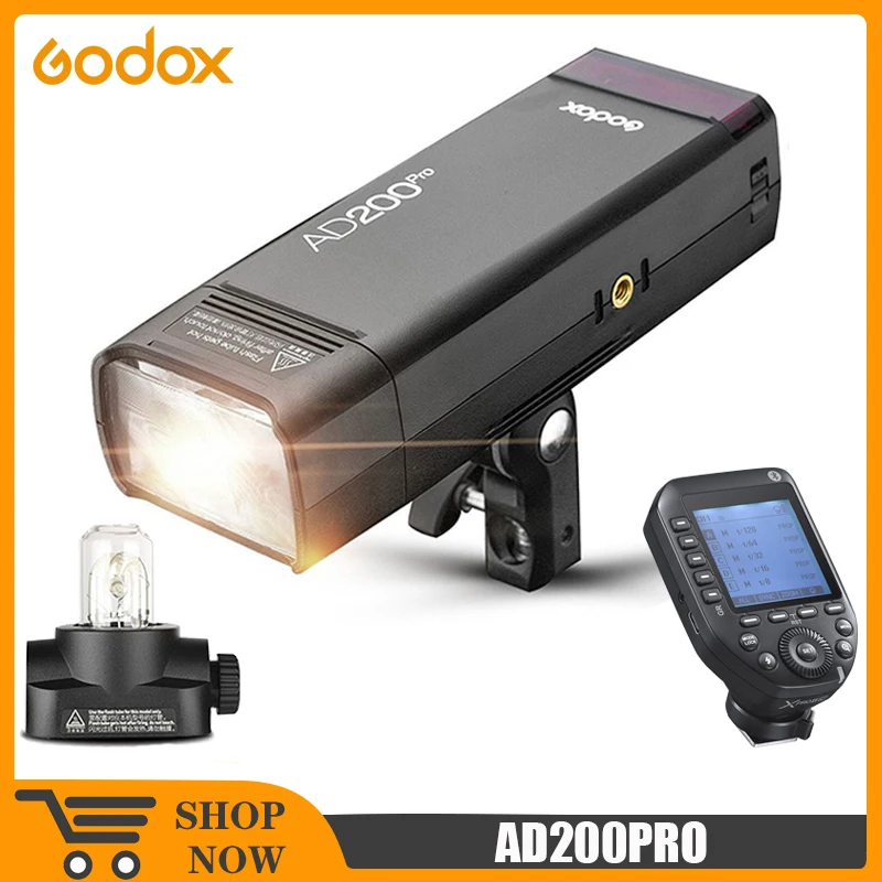 

Godox AD200Pro Outdoor Flash Light 200Ws TTL 2.4G 1/8000 HSS 0.01-1.8s Recycling 2900mAh Battery with Xpro II Trigger