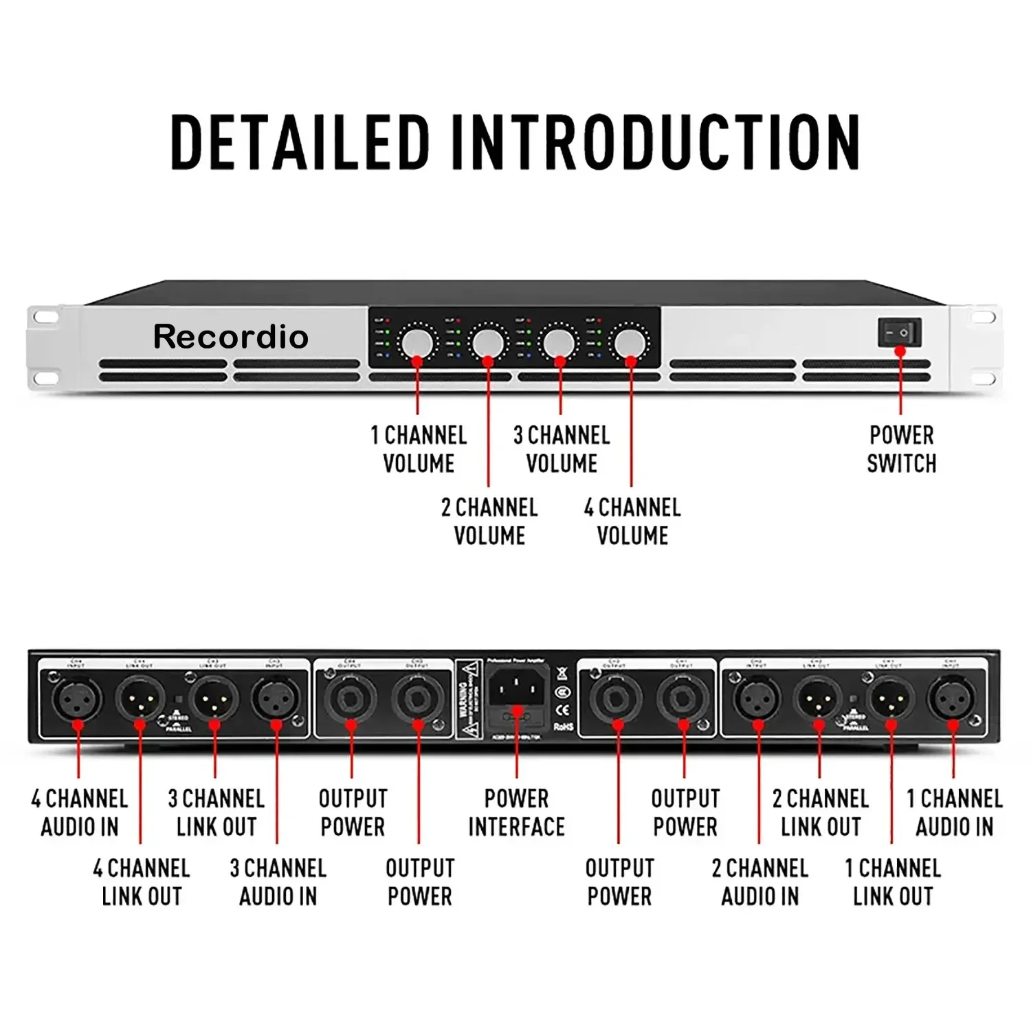 Amplificador de audio de alta potencia de grado doméstico de 4 canales