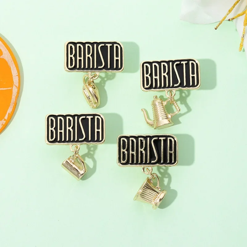 Creative high-end coffee pot cup series alloy brooch high-end trendy accessories luxury gift badge