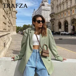 TRAFZA 2024 Spring Summer Office Lady Blazers Fashion Chic Casual Solid Single Button Elegant Oversized Shrug Women Blazers