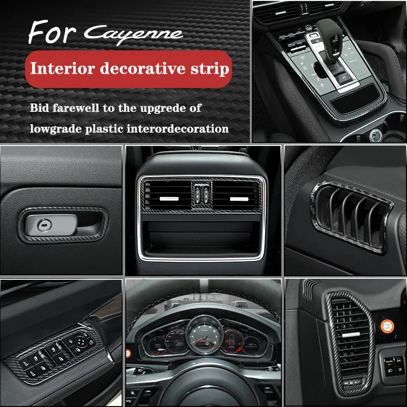 For Porsche Cayenne 2018 2019 2020 2021 2022 2023 2024 ABS Carbon Fiber Car Central Control Complete Interior Decoration Frame