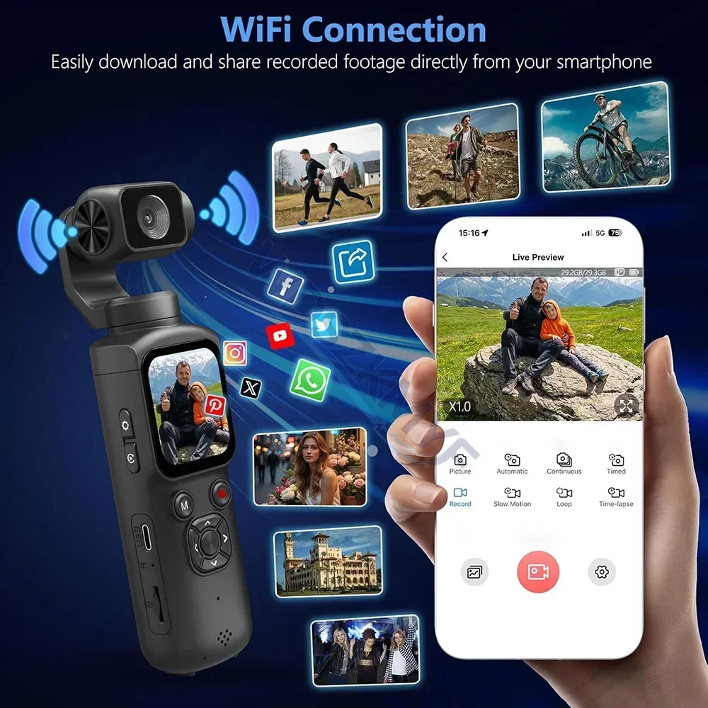 330° Face Track 4K Portable Action Camera Desktop Stand WIFI For YouTube Vlog Entry Video Recording Record Action Cameras Cam - view 6