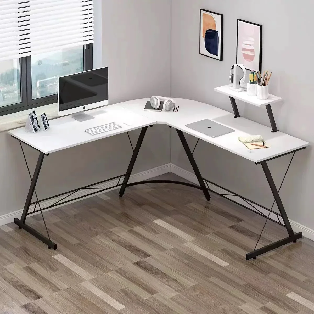 Desk wrought iron double computer table simple board L type desk e-sports table double