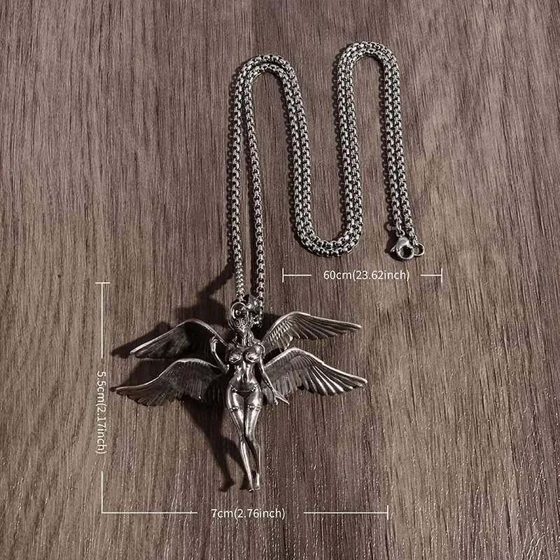 Retro Fallen Angels Necklace for Men Women Holy Four Wings Angel Goddess Pendent Punk Personality Jewelry Anniversary Gifts