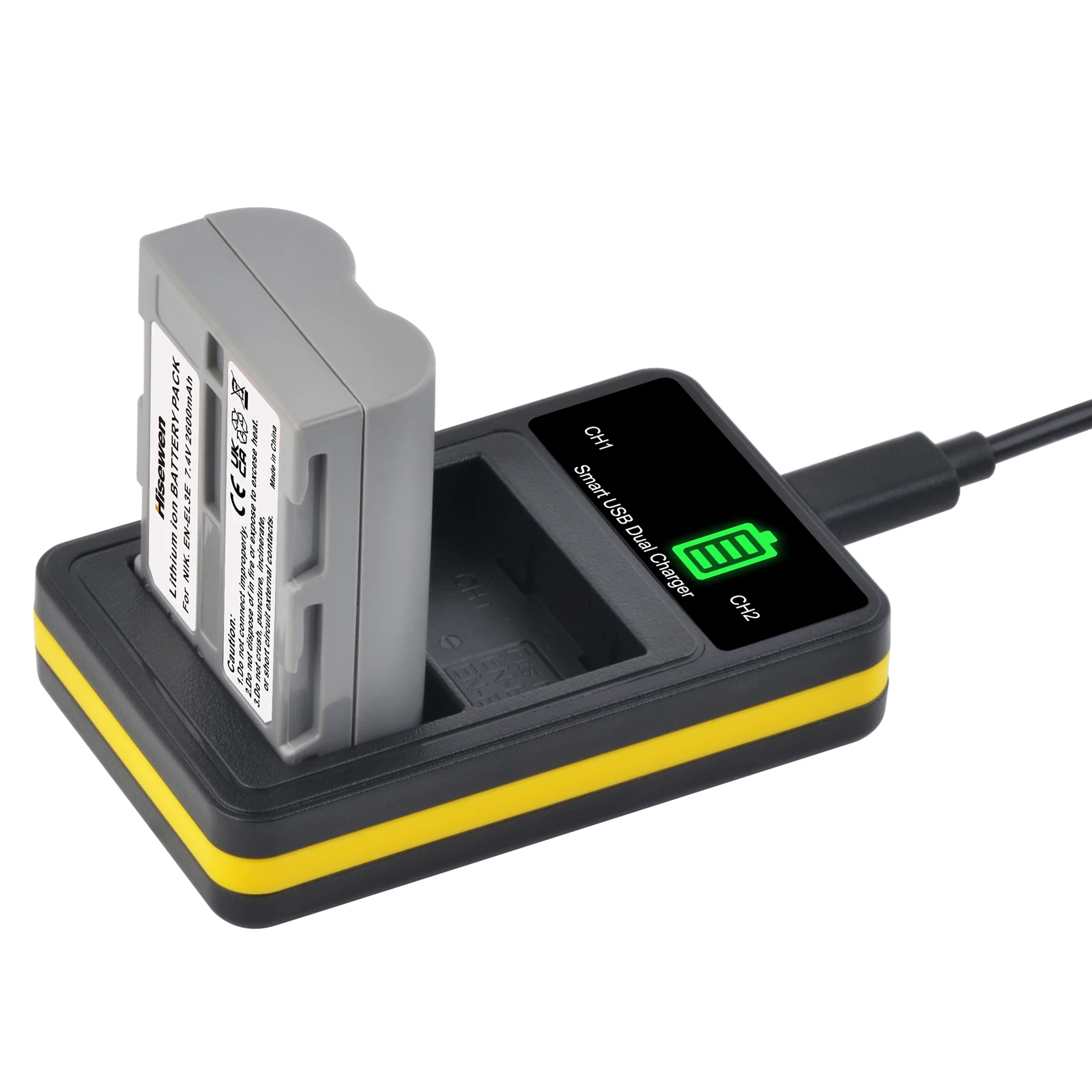 Hisewen 2600mAh EN-EL3e EN EL3e EL3a Battery and Charger with Type C for Nikon D300S D300 D100 D200 D700 D70S D80 D90 D50