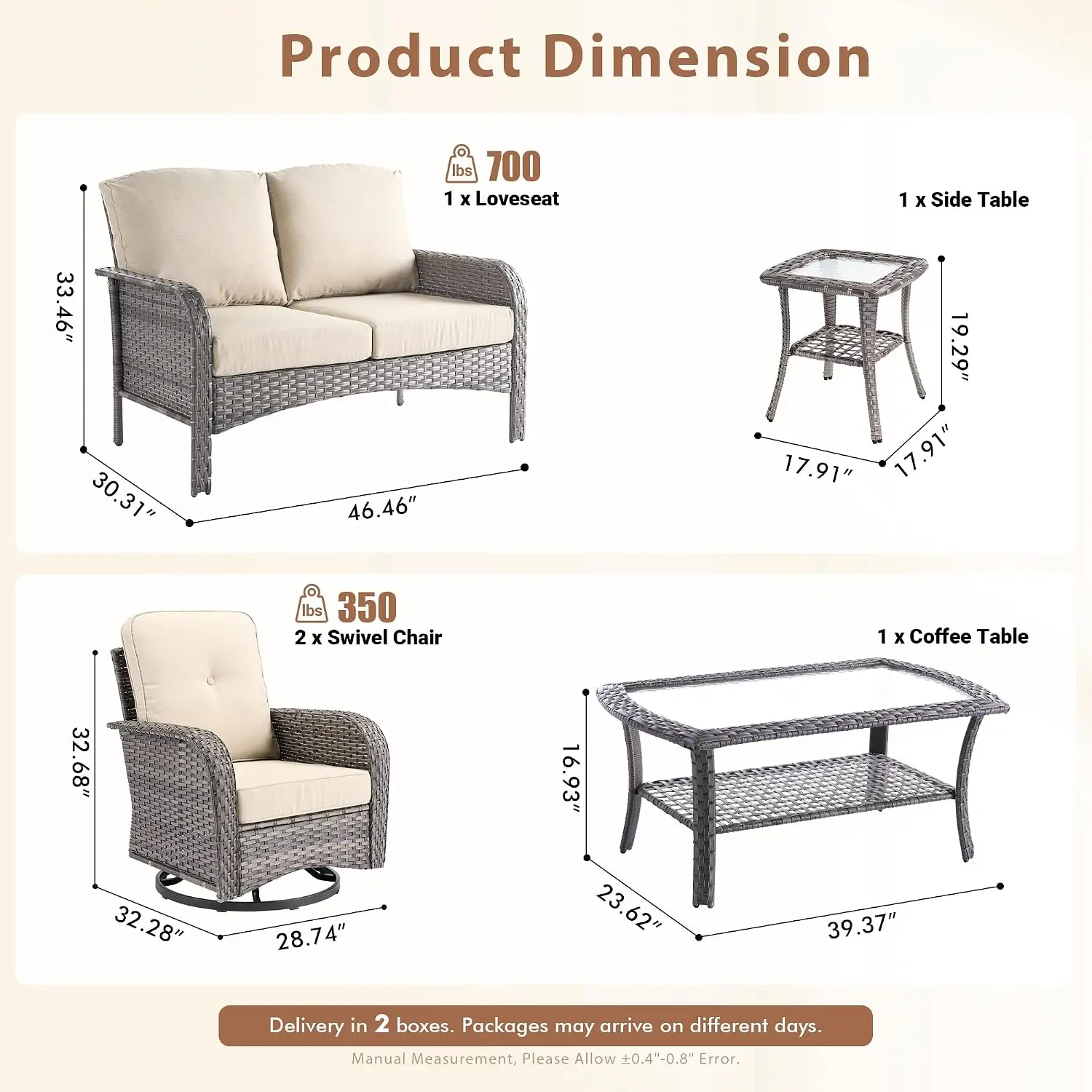 5-Piece Wicker Patio Set With Rocking Chairs & Table, All Weather Outdoor Conversation Set For Backyard Garden, Customized