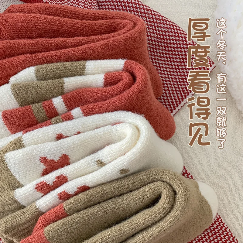 

Носки женские рождественские, осенне-зимние, на флисовой подкладке, утолщенные, средней длины, с милым мультяшным рисунком, теплые, красные, махровые, длинные