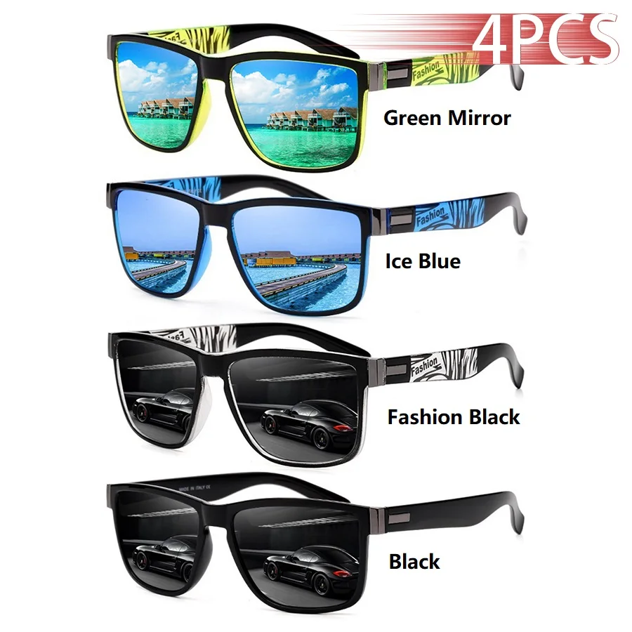 4PCS Modische Vintage-Muster Quadratische Sonnenbrille für Männer und Frauen, Angeln, Autofahren, Luxusmarken-Designer-Sonnenbrille, UV400-Schutz ﻿ – Detail 9