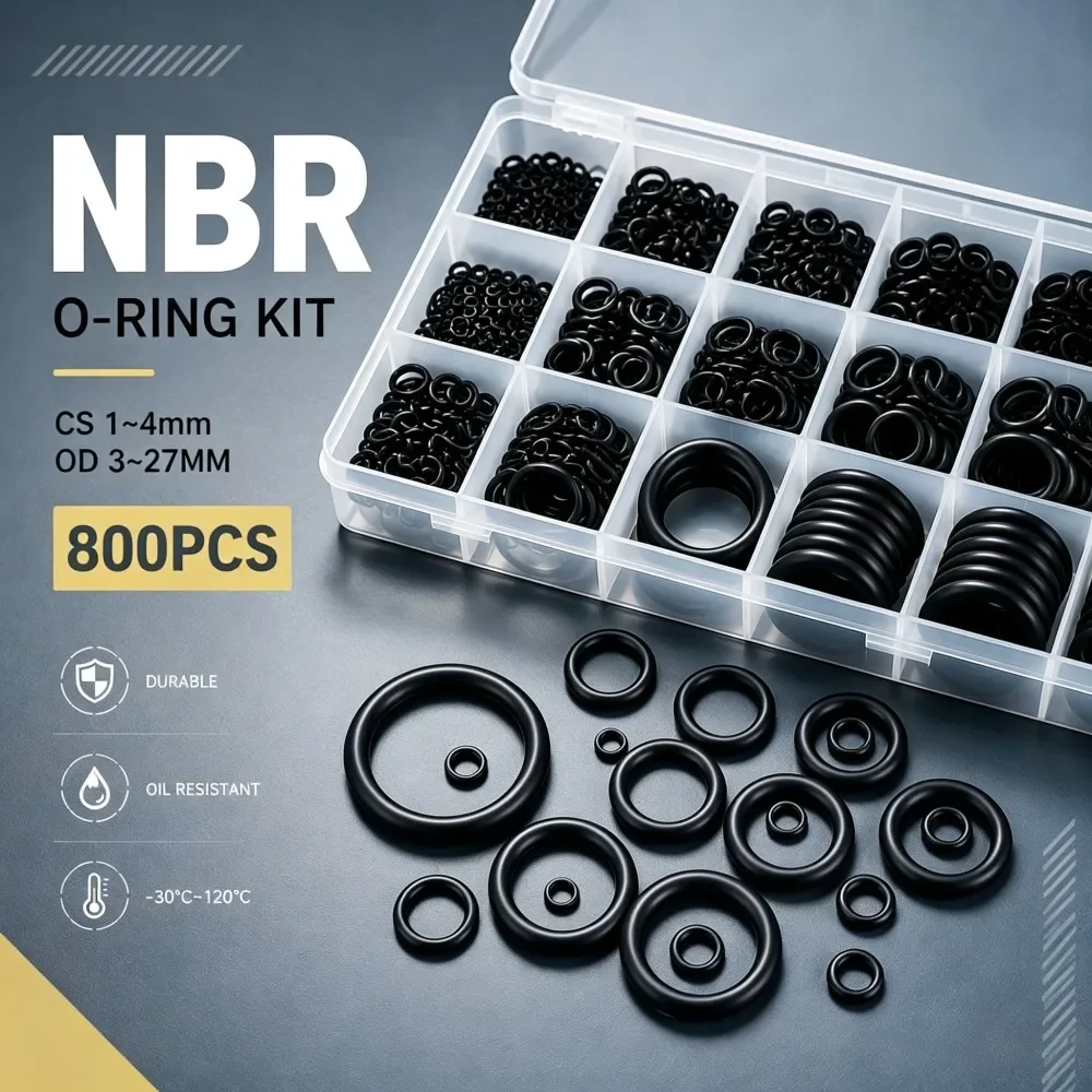 Black NBR Nitrile O Rings Assortment 800Pcs Kit NBR Gaskets Oilproof Wearproof Waterproof Rubber Seal O-Ring CS 1-4mm OD 3-27mm