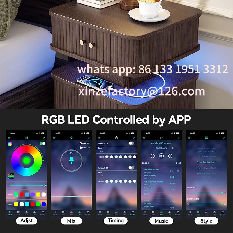 

Customizable custom bedside table small simple modern home bedside table with LED light rechargeable rental room bedroom