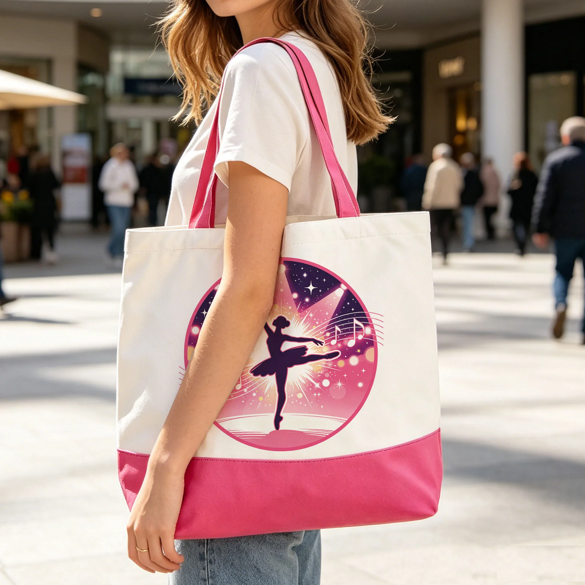 1PC Canvas Bag Ballet Dream Pattern Single Shoulder Handbag Large Capacity Tote Bag