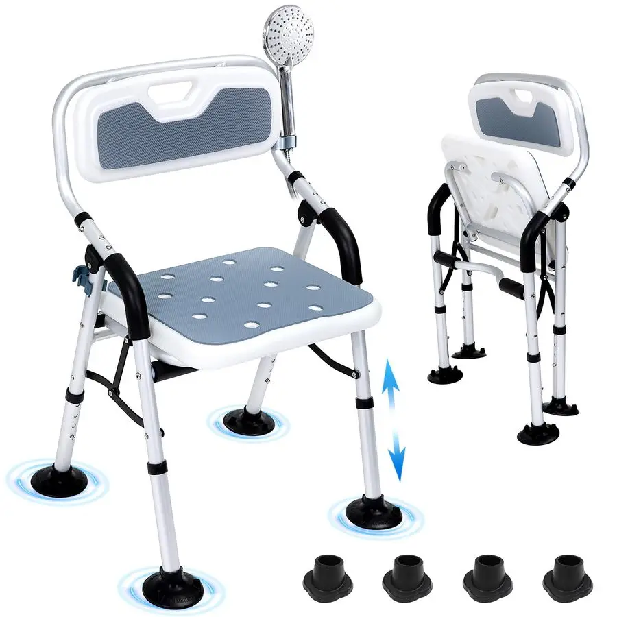 

Складное кресло для душа для пожилых и людей с ограниченными возможностями, регулируемое по высоте, с мягкими подлокотниками и спинкой