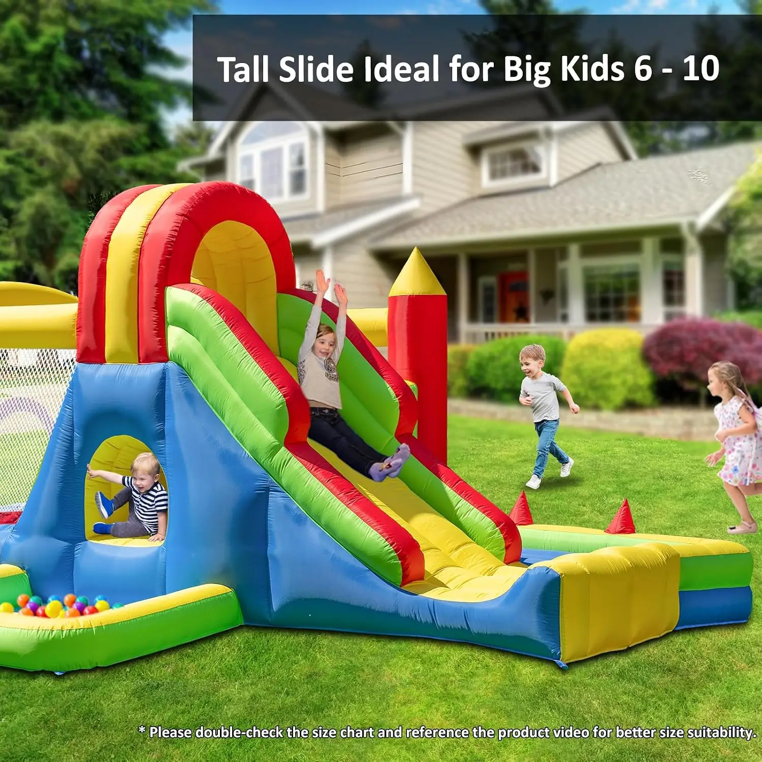 HuaKastro Large Bounce House for Big Kids – Inflatable Playground with Tall Slide, Climbing Wall, Water Pool, Bouncy Ball Pit, T