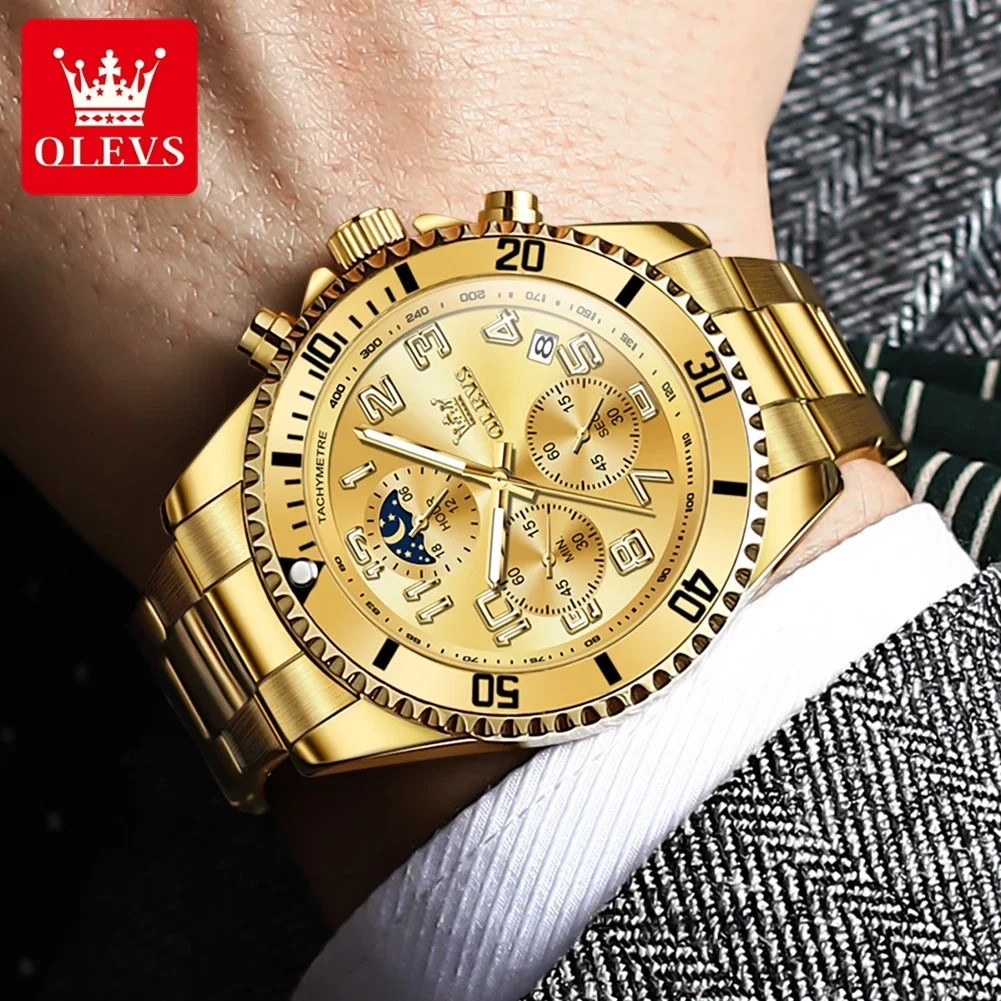 OLEVS 2926 orologio da uomo con quadrante grande cronografo fasi lunari orologi sportivi impermeabili orologio al quarzo originale per uomo orologi