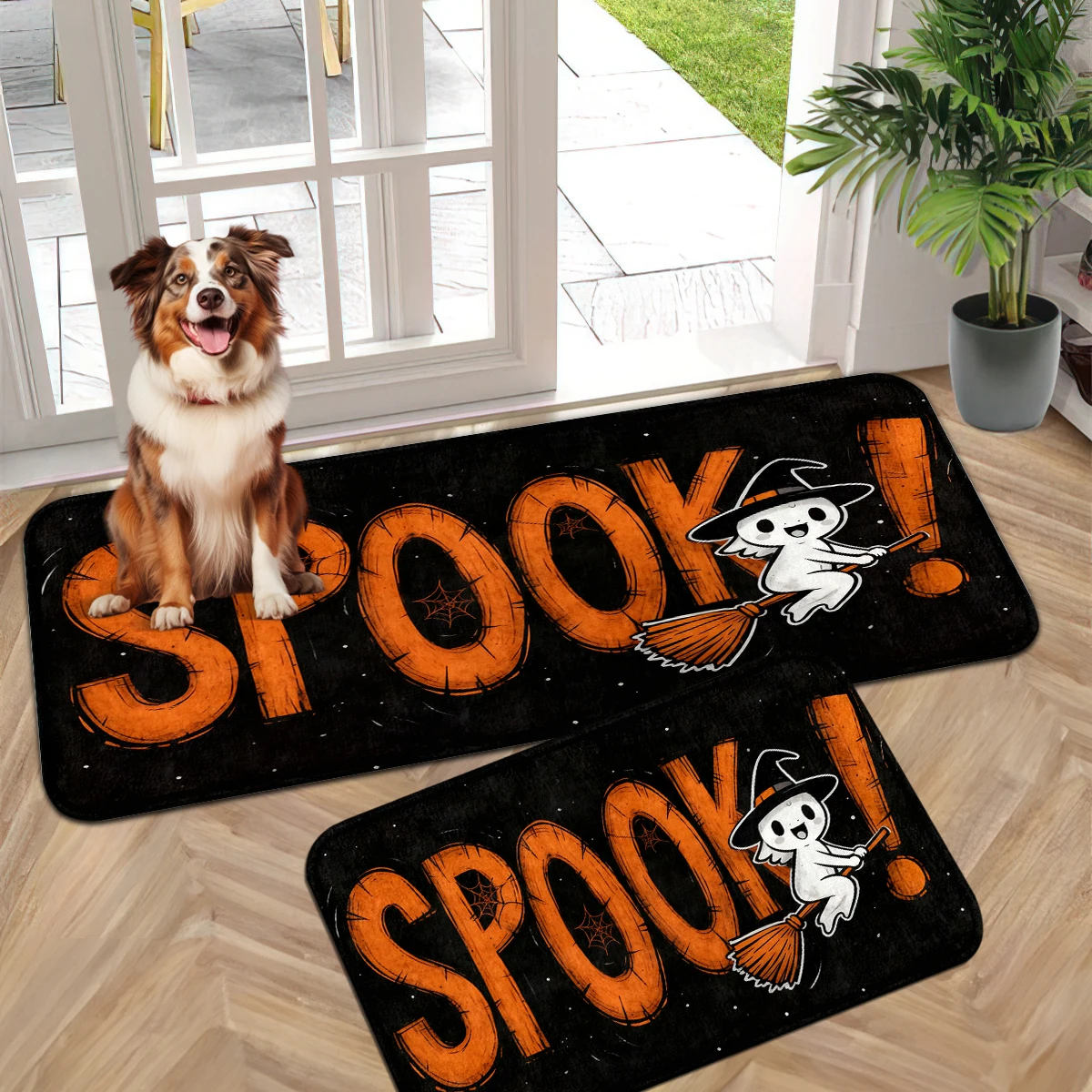 American Black Orange Halloween Decor Mat, Ghost Pumpkin Home Mat Set, Spooky Glow Pumpkin Star Long Rug.