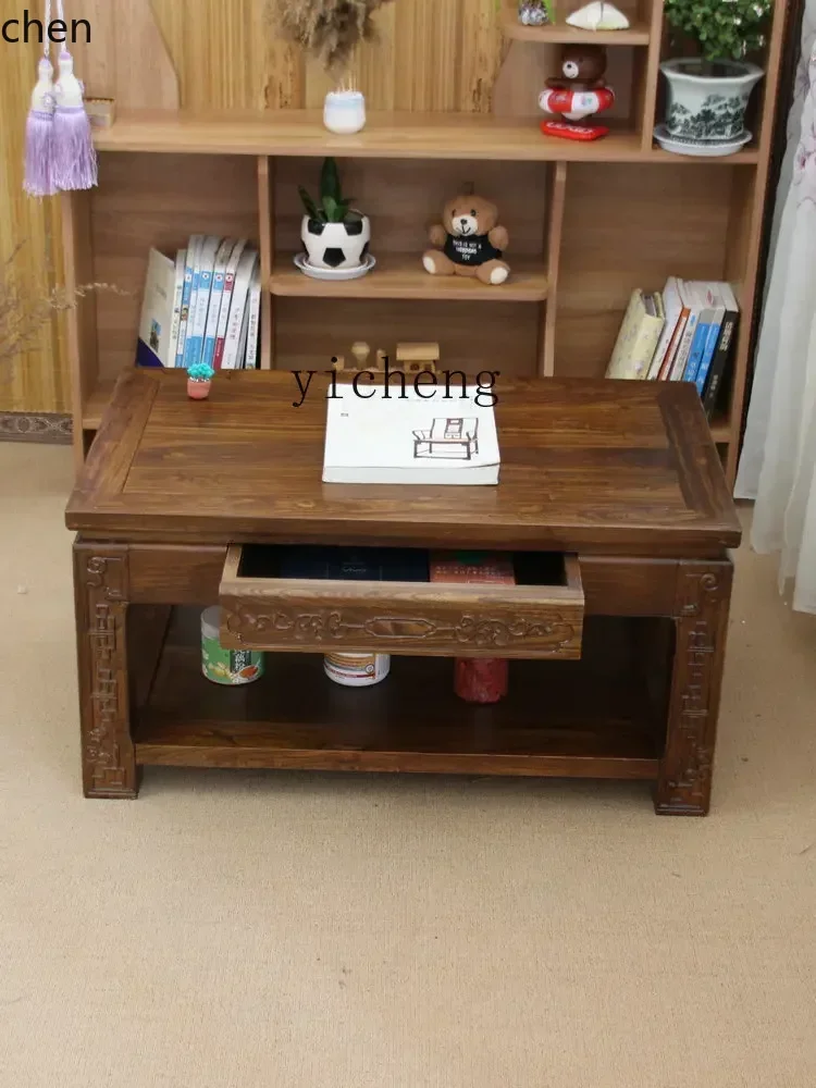 ZML الخشب الصلب خليج نافذة الجدول كانغ الجدول القديم الدردار الشاي غرفة المعيشة طبقة مزدوجة تخزين طاولة صغيرة