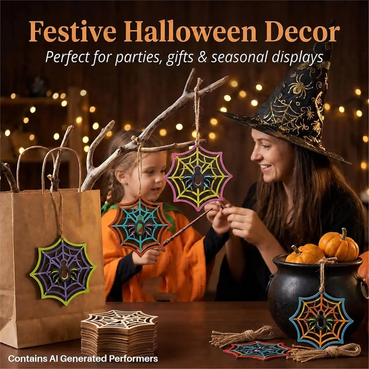 Wooden Spider Web Craft Kit 50PCS - Perfect DIY Halloween Decor for Home and Classroom