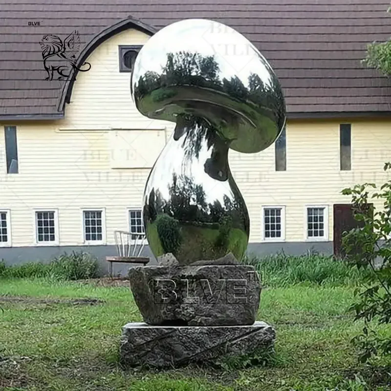 BLVE Outdoor Garden Decoration Large Metal Plants Statue Mirror Polished Stainless Steel Mushroom Sculpture