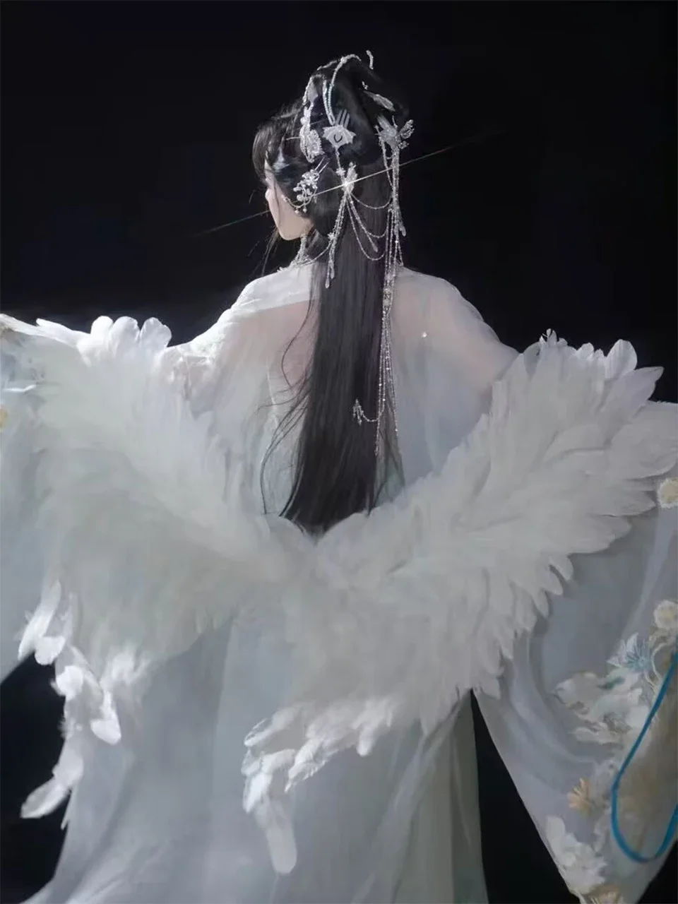 Chińskie ubrania z piórami Pokaz na wybiegu Akcesoria Fotografia Rekwizyty do Cosplay Szal z piór Starożytne rekwizyty w stylu