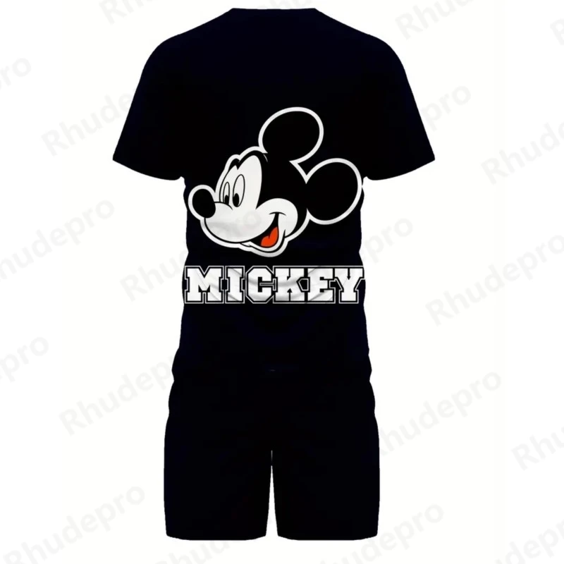 

Disney Summer Fashion Mickey Mouse Party Printed Short Sleeve Round Neck T-shirt Set Casual Tops Tees 3D Printed T-shirt Suit