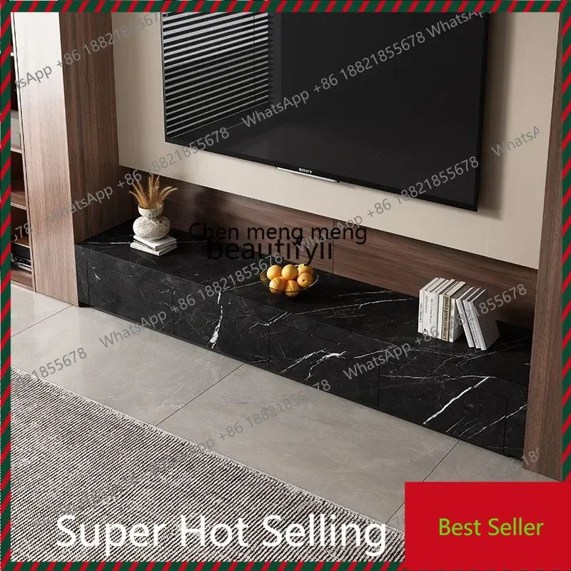K182zq1Rock slab coffee table TV cabinet combination floor-to-ceiling living room home minimalist villa with drawers high-end