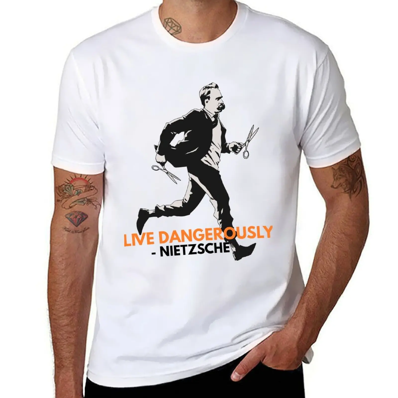 

Live Dangerously - Nietzsche T-Shirt t shirts for man pack cotton t shirts designer T-Shirt