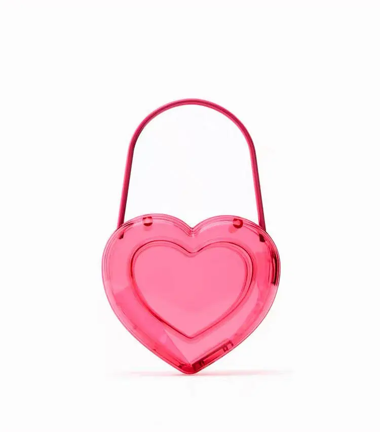 

Ins Fashion Unisex Dinner Bag Niche Design Mini Cute Transparent Peach Red Love Heart Shape Handbag Jelly Bag