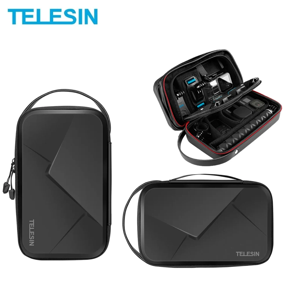 TELESIN Portable Storage Bag Waterproof Carrying Case Adjustable Space for GoPro 13 12 11 10 SJCAM DJI Osmo Action 3 4 Accessory